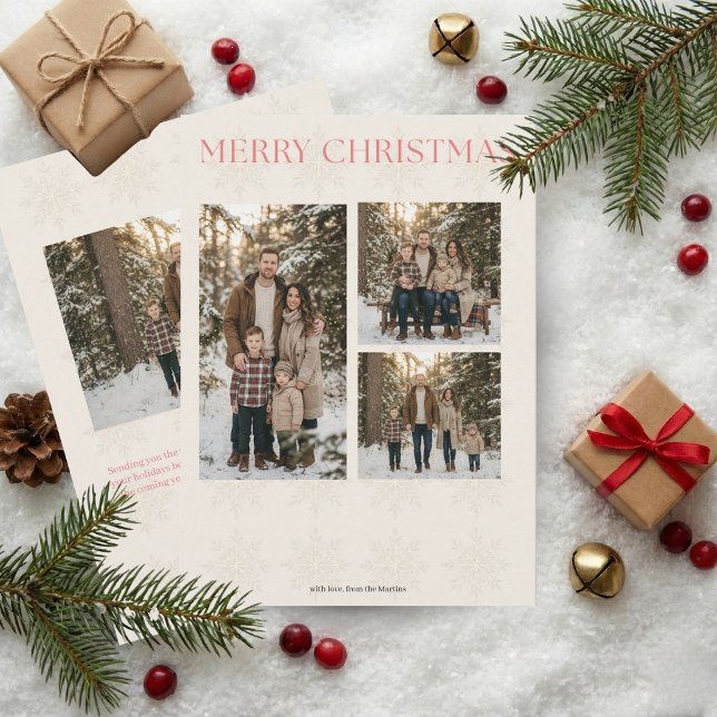 Modern Elegant 4 Photo Merry Christmas Holiday Card (Creator Uploaded)