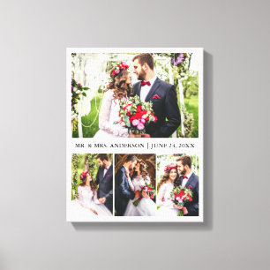 Modern Elegant 4 Photos Collage Wedding Canvas Print