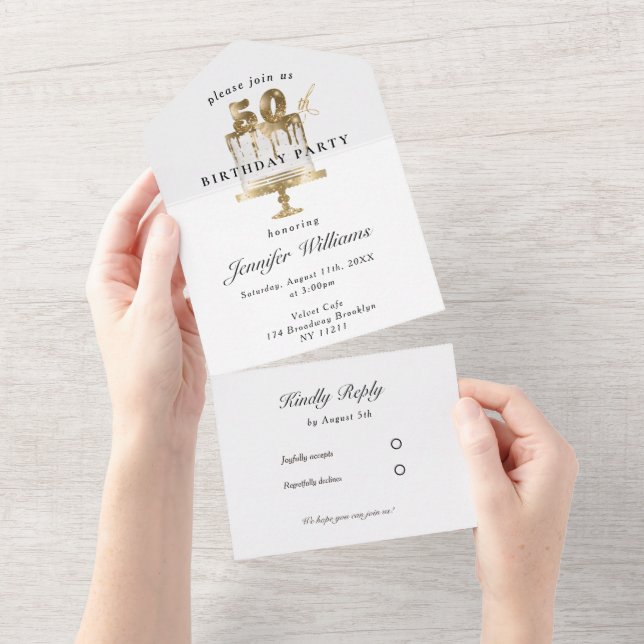 Modern, elegant 50. all in one invitation (Tearaway)