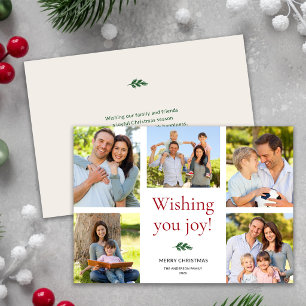 Modern Elegant 5 Photo Collage Merry Christmas Holiday Card