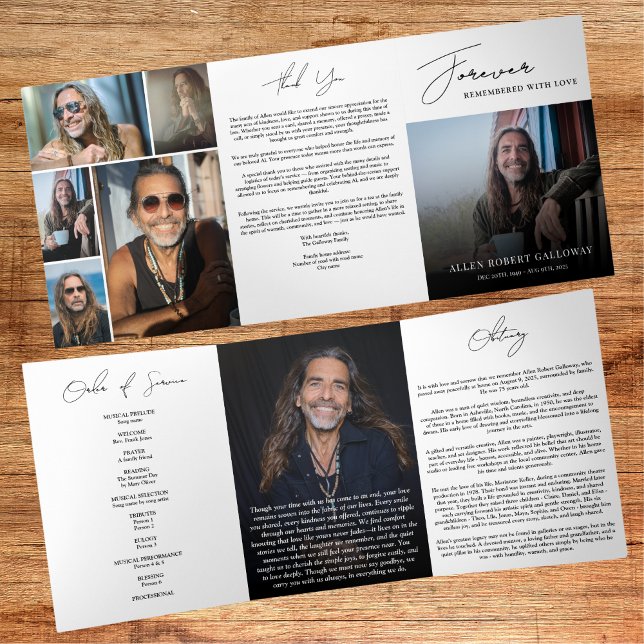 Modern Elegant 7 Photo Trifold Funeral Program (Creator Uploaded)
