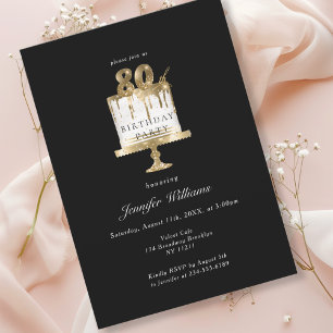 Modern, elegant 80. birthday black invitation