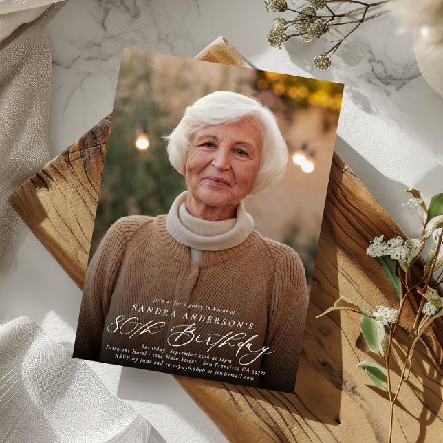 Modern Elegant 80th Birthday Party Photo  Invitation (Creator Uploaded)