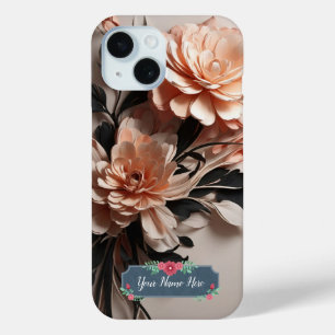 Modern Elegant Abstract Art Peach Flowers iPhone 15 Case