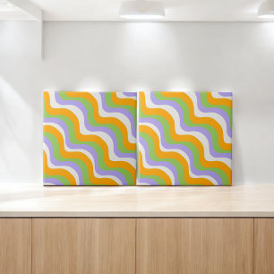 Modern Elegant Abstract Colourful Wavy Stripe  Ceramic Tile