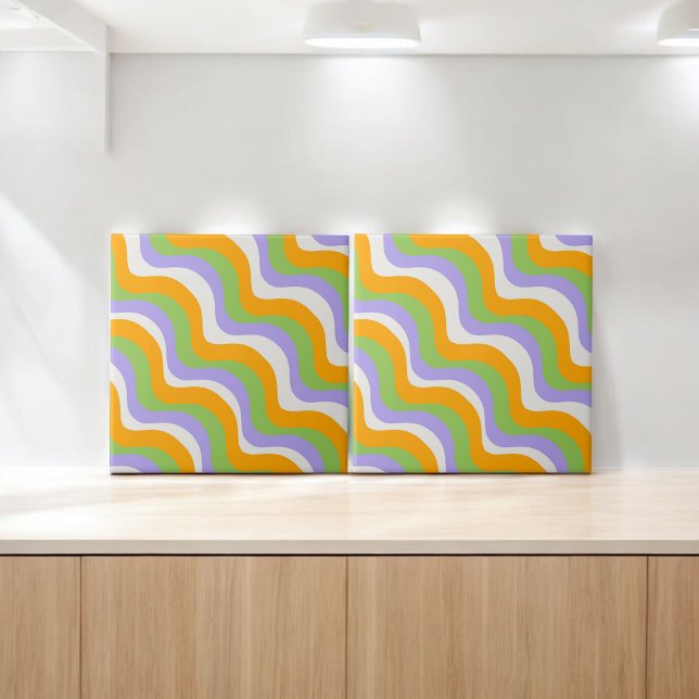 Modern Elegant Abstract Colourful Wavy Stripe  Ceramic Tile (Creator Uploaded)