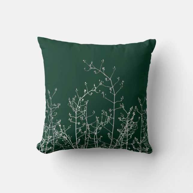 Modern Elegant Abstract Flowers Dark Emerald Green Cushion (Front)