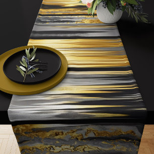 Modern & Elegant Abstract Grey, Black & Gold  Long Table Runner