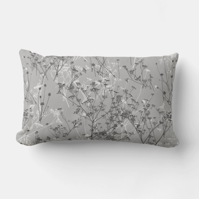 Modern Elegant Abstract Grey White Wildflowers  Lumbar Cushion (Front)