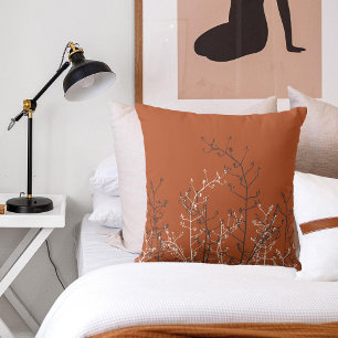 Modern Elegant Abstract Rust Brown Grey Flowers Cushion