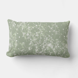 Modern Elegant Abstract Sage Green Floral Lumbar Cushion