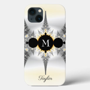 Modern Elegant Abstract Silver Fractal Monogram iPhone 13 Case