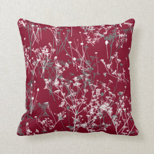 Modern Elegant Abstract Wildflowers Burgundy Grey Cushion