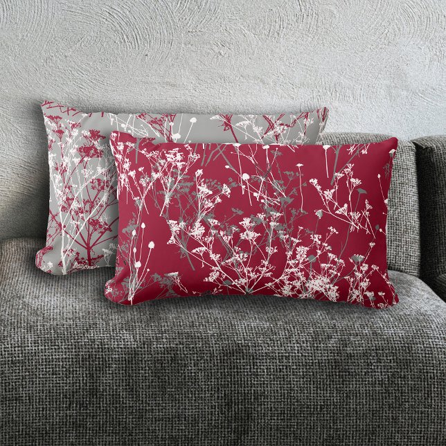 Modern Elegant Abstract Wildflowers Burgundy Grey Lumbar Cushion (Creator Uploaded)