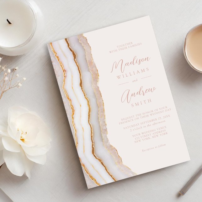 Modern Elegant Agate Marble Wedding Invitation (Creator Uploaded)