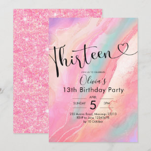 Modern Elegant Agate Thirteen Birthday Invitation