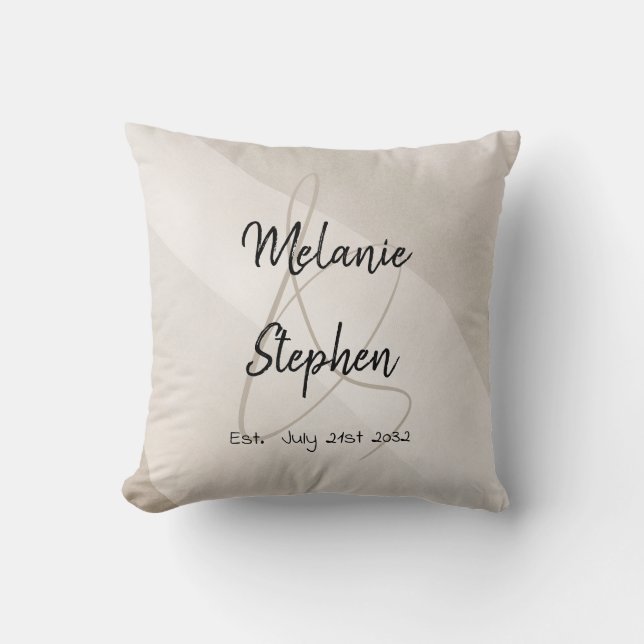 Modern Elegant Ampersand Couple Names Script Cushion (Front)
