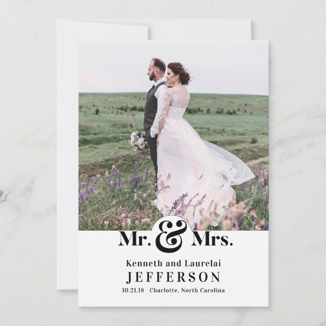 Modern Elegant Ampersand Mr and Mrs Wedding Announcement (Front)