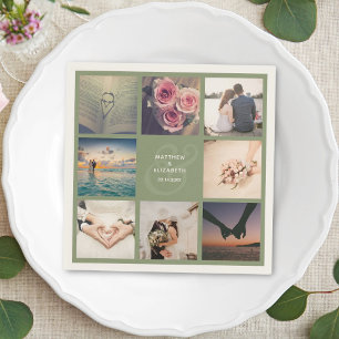 Modern Elegant Ampersand Wedding Photo Collage Napkin