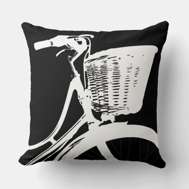 Modern Elegant and Trendy White on Black Bicycle Cushion (Front)