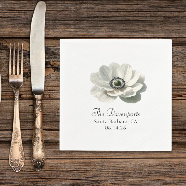 Modern Elegant Anenome Flower Wedding Cocktail Napkin (Creator Uploaded)