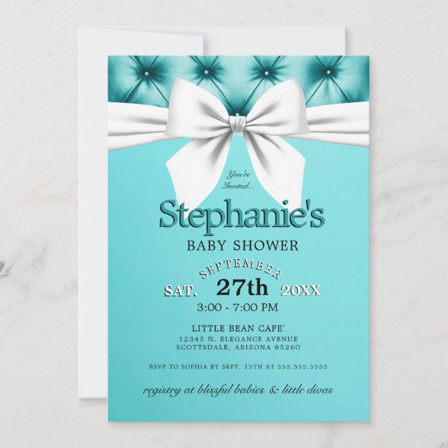 Modern Elegant Aqua Blue Tiffany Baby Shower Invitation (Front)