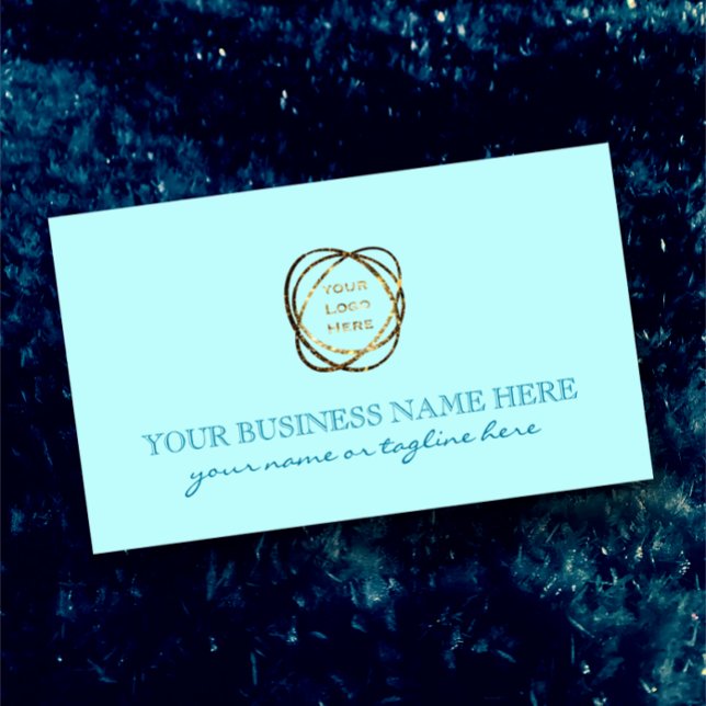 Modern Elegant Aqua Custom Business Logo    Business Card (Add your logo to create your own business card.  Personalize text on front and back. Fresh cool aqua)