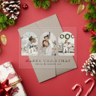 Modern Elegant Arch 3 Photo Collage Christmas Card Acrylic Invitations