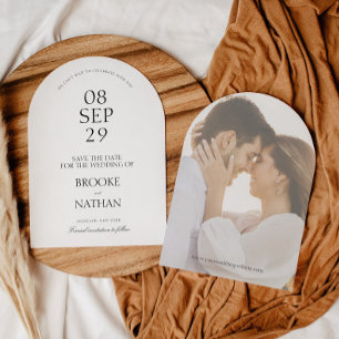 Modern Elegant Arch Black & White Photo Wedding Save The Date