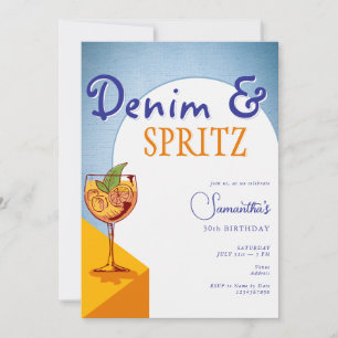 Modern Elegant Arch Denim & Spritz Summer Birthday Invitation