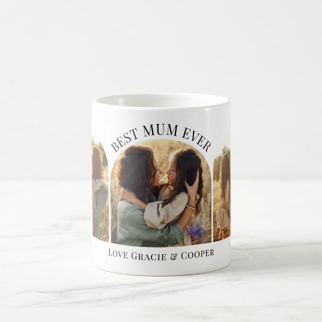 Modern elegant arch multi photo best mum coffee mug (Center)