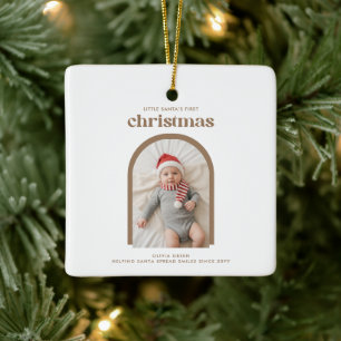 Modern Elegant Arch Photo Baby First Christmas Ceramic Ornament