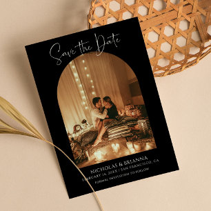 Modern Elegant Arch Photo Black White Boho Wedding Save The Date