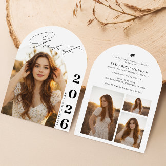 Modern Elegant Arch Photo Collage Graduation Invitation