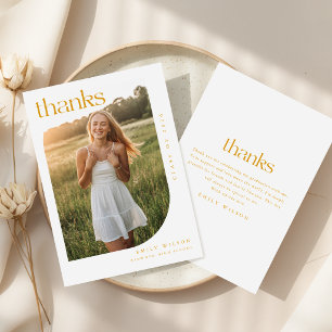 Modern Elegant Arch Photo Gold Script Graduation Thank You Card