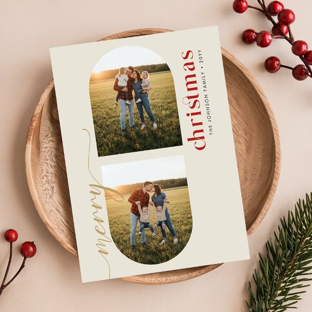 Modern Elegant Arched Family Photo Christmas Holiday Card (Creator Uploaded)