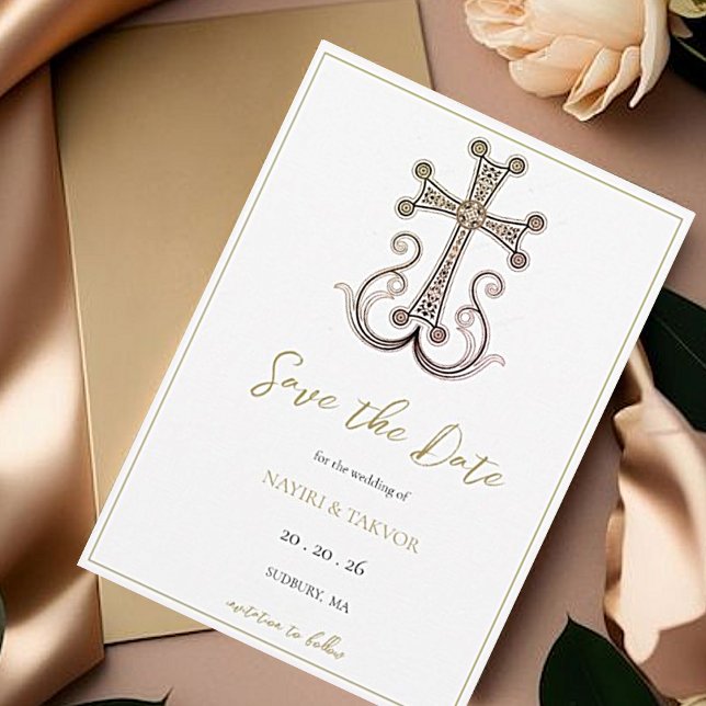 Modern Elegant Armenian Cross Wedding Save The Date (Creator Uploaded)