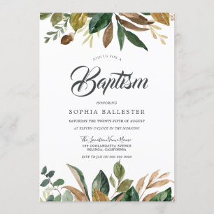 Modern Elegant Autumn Fall Leaves Baptism Invitation