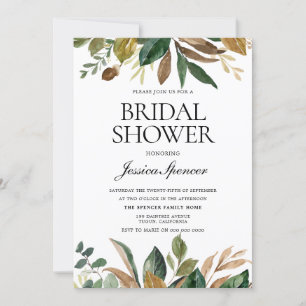 Modern Elegant Autumn Fall Leaves Bridal Shower Invitation