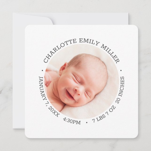 Modern Elegant Baby Birth Announcement Photo Card (Front)