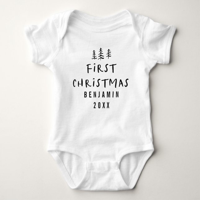 modern elegant baby first christmas baby bodysuit (Front)