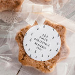 modern elegant baby first christmas baby classic round sticker<br><div class="desc">Baby's First Christmas holiday design. Hand drawn black and white christmas tree pattern with space for babies name and year. Part of a collection.</div>