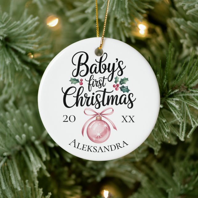 Modern Elegant Baby First Christmas Baby Gift Ceramic Ornament (Tree)