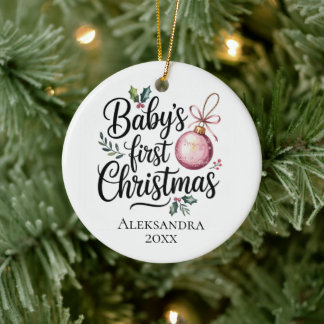 Modern Elegant Baby First Christmas Baby Gift Ceramic Ornament