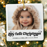 Modern Elegant Baby First Christmas Baby Photo Ceramic Ornament<br><div class="desc">Celebrate the joy of your baby's first Christmas with our personalised ceramic ornament. This beautifully designed keepsake features your baby's photo and the words "My First Christmas." It's a delightful addition to your holiday decor and a heartwarming gift for family and friends. Share the happiness of this special occasion with...</div>