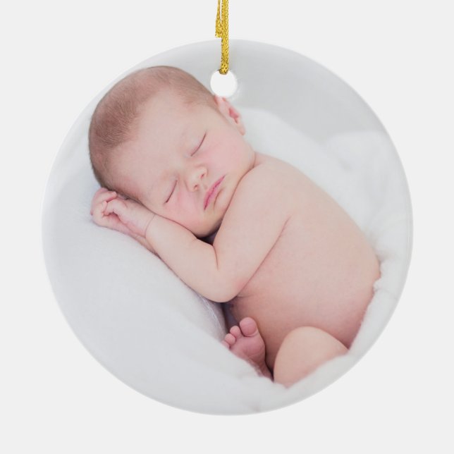 Modern Elegant Baby First Christmas Ceramic Ornament (Back)