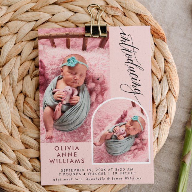 Modern Elegant Baby Girl Photo Collage Birth  Announcement (Creator Uploaded)
