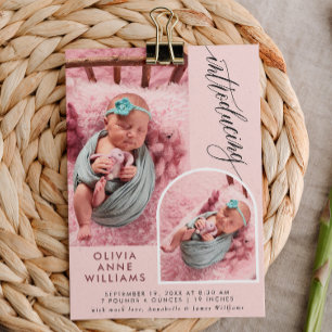 Modern Elegant Baby Girl Photo Collage Birth Announcement