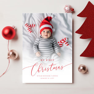 Modern Elegant Baby's First Christmas Photo Holiday Card