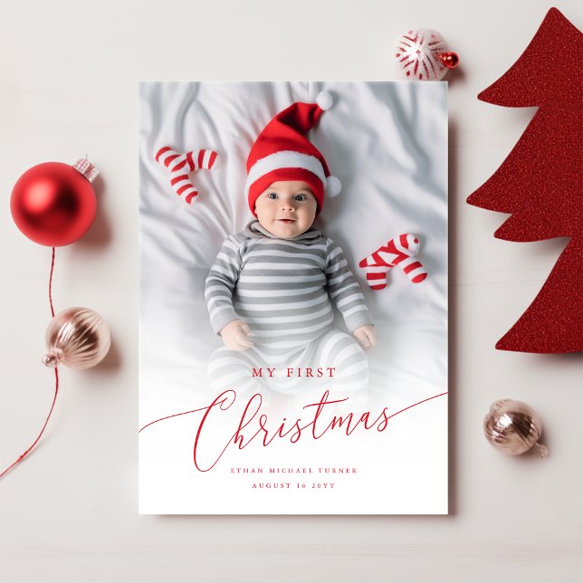 Modern Elegant Baby's First Christmas Photo Holiday Card (Creator Uploaded)